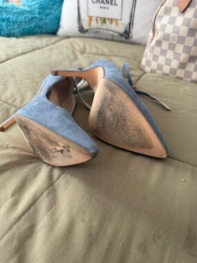 Shoe Dazzle Blue Pointed-Toe Suede Ankle-Strap Heels